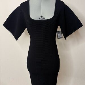 Herve Leger Black Bandage Mini Dress NWT S 4 6 Square Neck Bodycon Wedding Guest